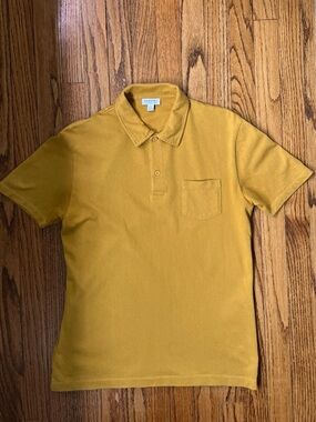 Sunspel Riviera Polo Shirt Men’s Sz M Mustard Color England 1860 100% Cotton